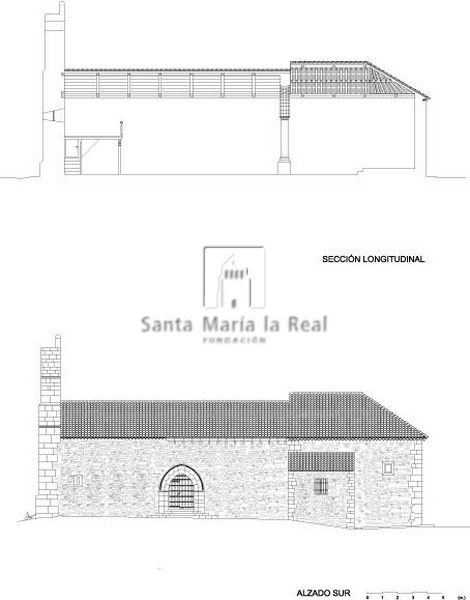 Sección longitudinal y Alzado sur