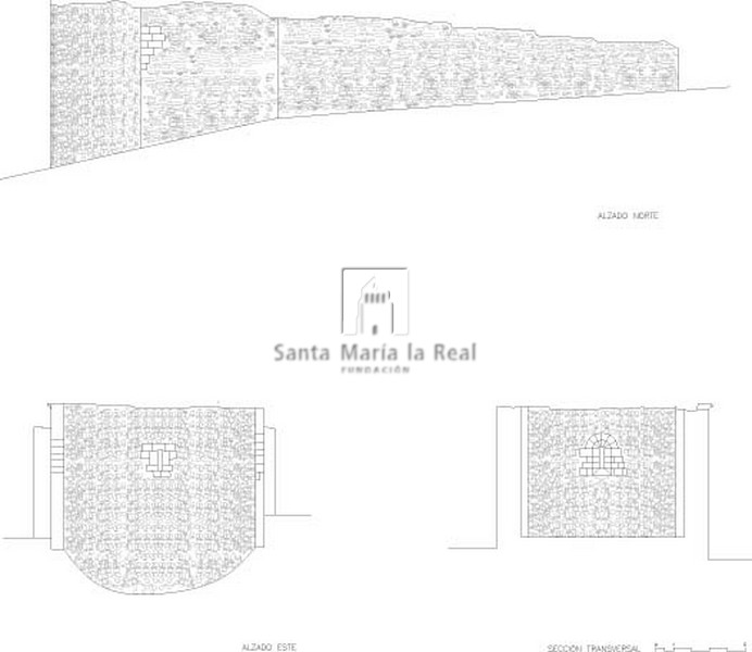 Alzados norte y este, y Sección transversal