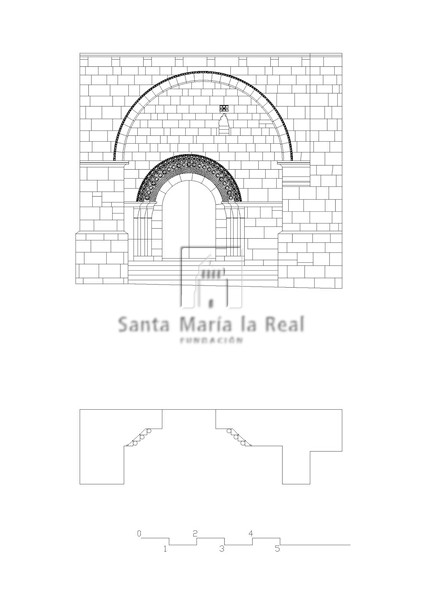 Planta, sección y alzado de la portada
