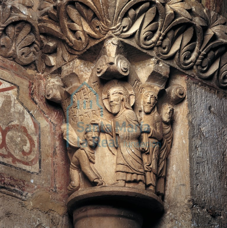 Capitel del panteón. Curación del leproso Capitel del panteón. Curación del leproso