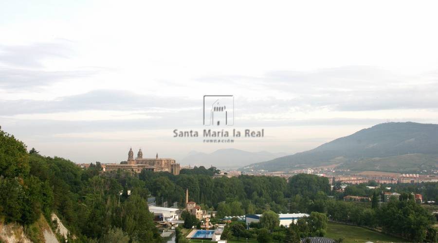 La catedral de Pamplona asomada sobre la terraza del río Arga