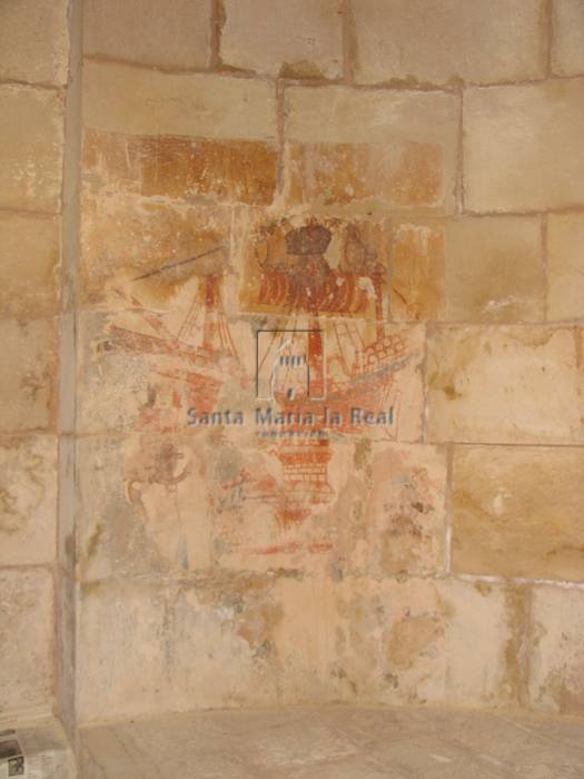 Detalle de pintura de un barco tardomedieval,en el lado del evangelio de la cabecera