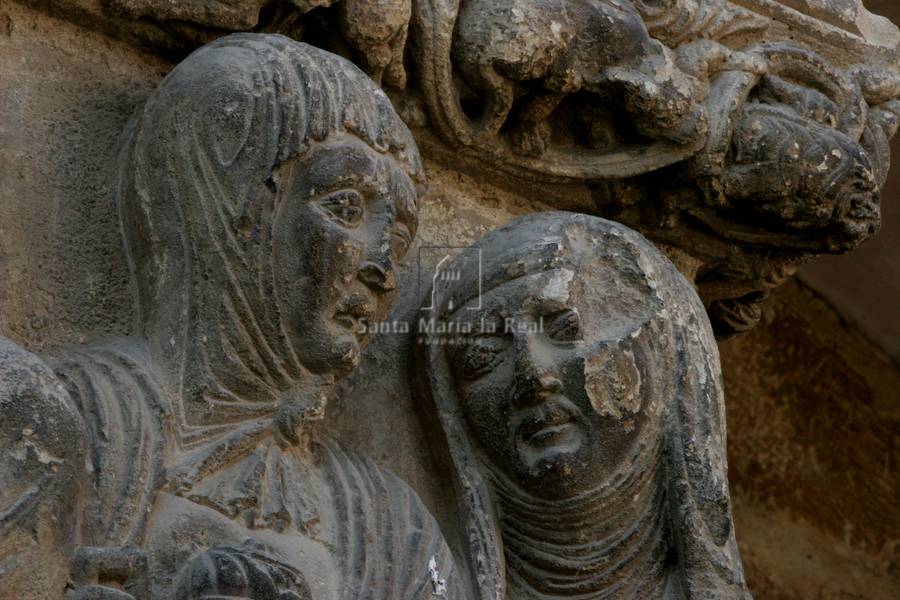 Detalle del relieve de la Visitatio sepulcri de la portada norte