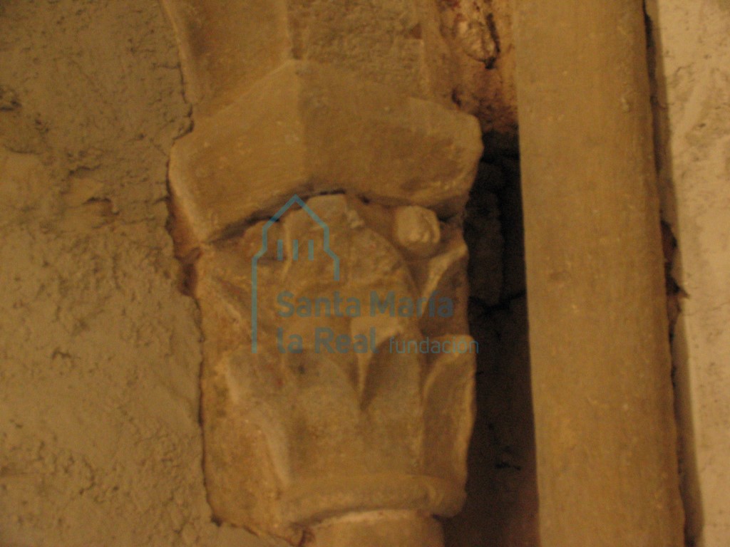 Capitel de la arquería del lado izquierdo del interior de la cabecera. Motivos vegetales