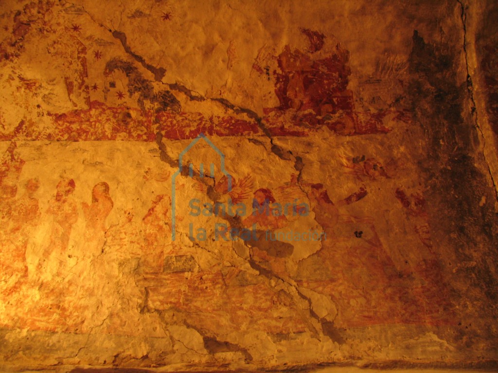 Pinturas murales en el lado izquierdo de la bóveda del presbiterio