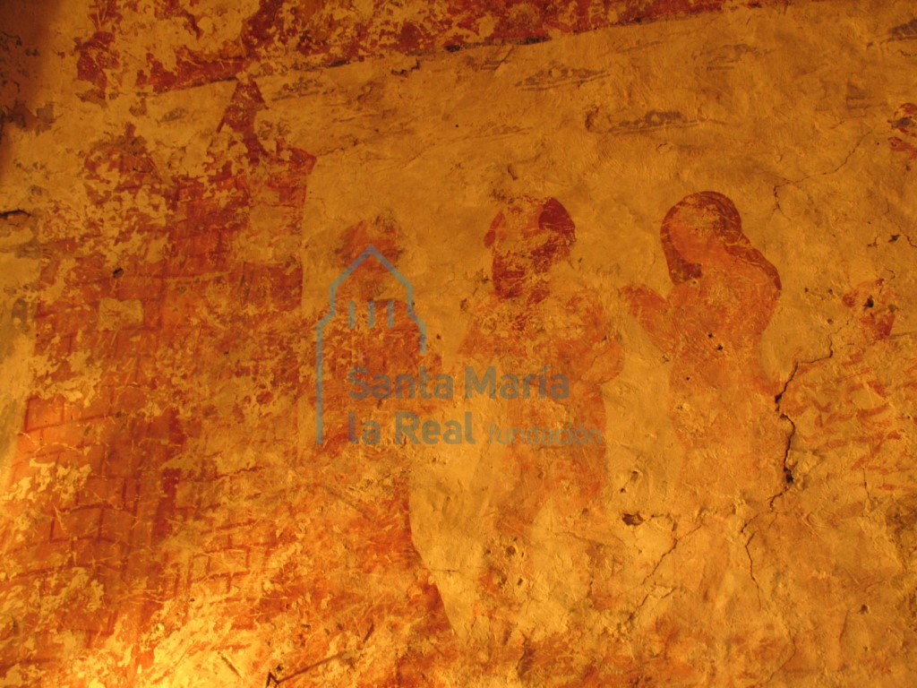 Detalle de las pinturas murales del lado izquierdo de la bóveda del presbiterio Detalle de las pinturas murales del lado izquierdo de la bóveda del presbiterio