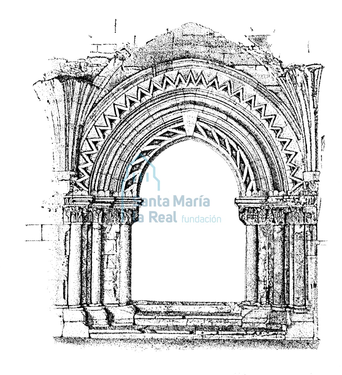 Dibujo de la portada del claustro a la iglesia | Románico Digital