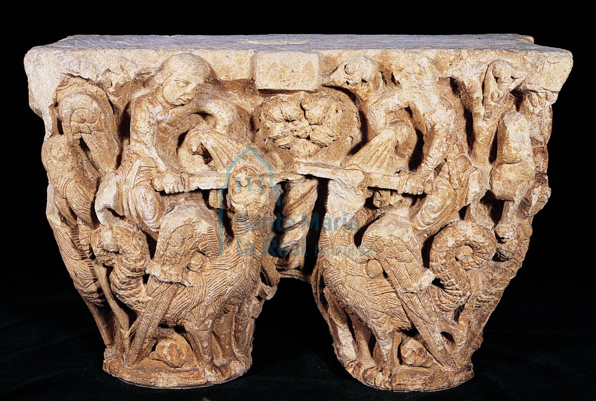 Capitel procedente de Santa María de Aguilar  (original en el Museo Arqueológico Nacional)