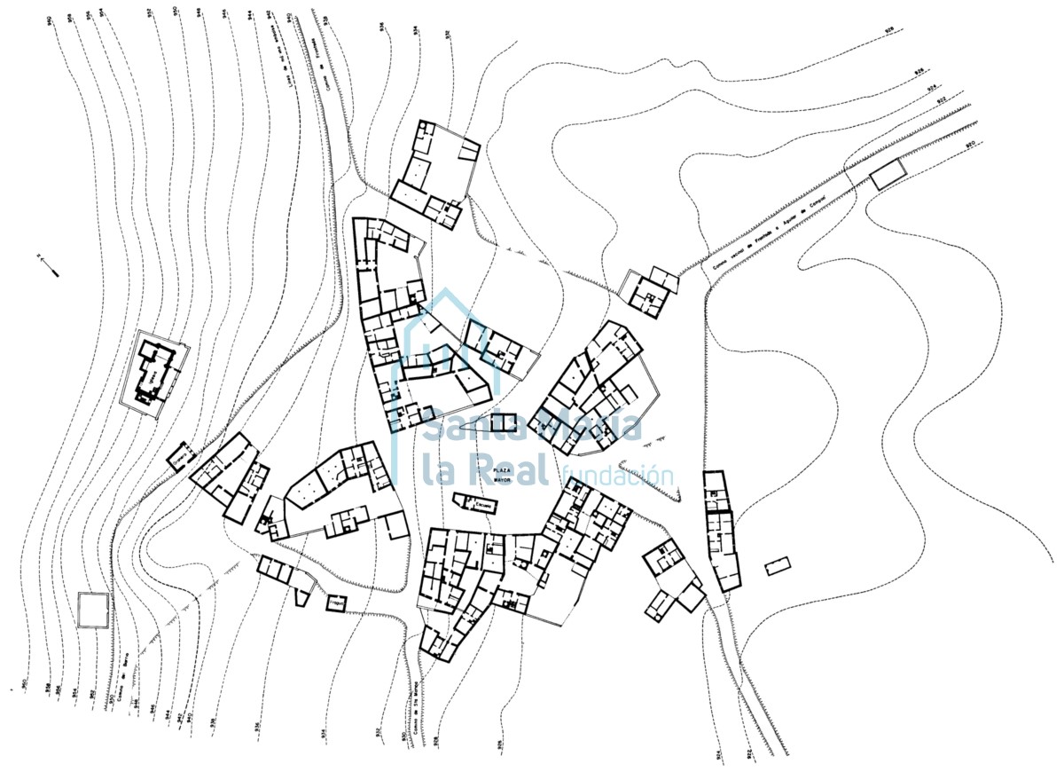 Plano de restauración de la trama urbana de Frontada. Realizado por Valentín González Reoyo para la Confederación Hidrográfica del Duero