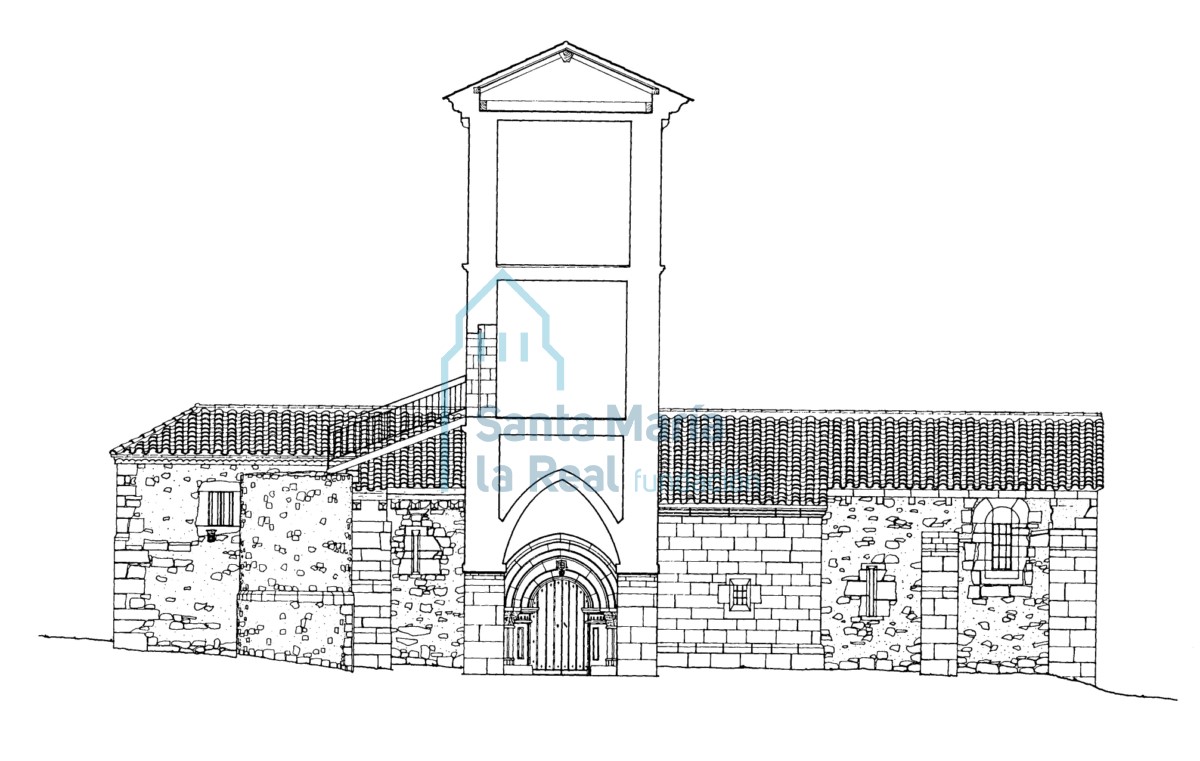 Alzado de la iglesia y sección de la torre