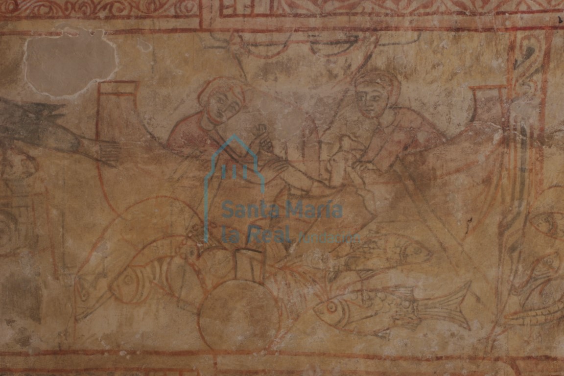Detalle del segundo nivel de la pintura mural, que narra la vida de San Vicente