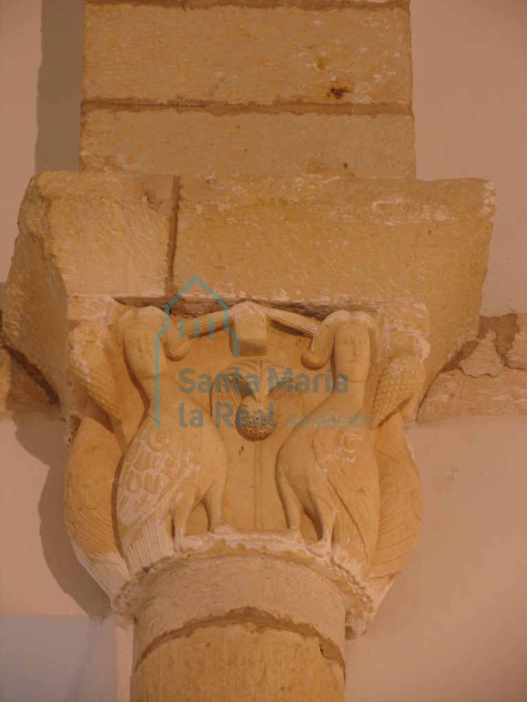 Capitel derecho del presbiterio. Cuatro arpías