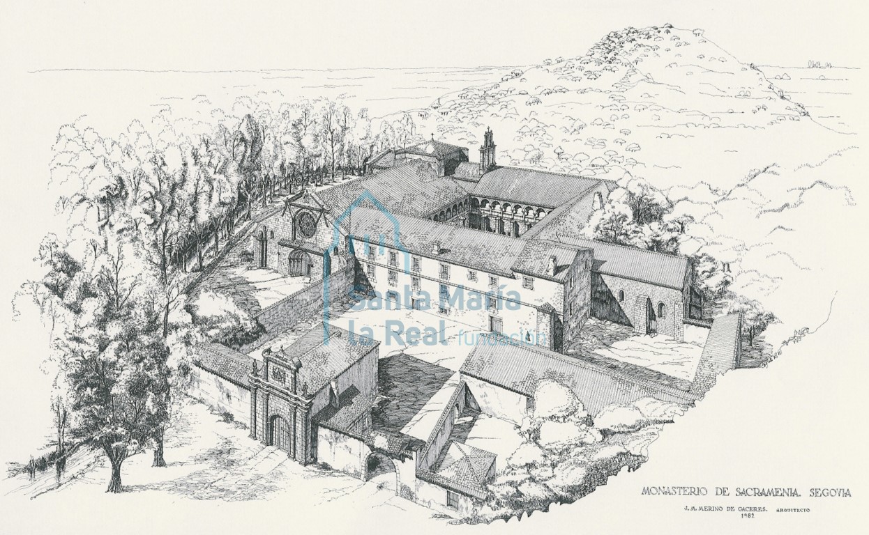 Perspectiva del monasterio antes de los expolios (según Merino de Cáceres)