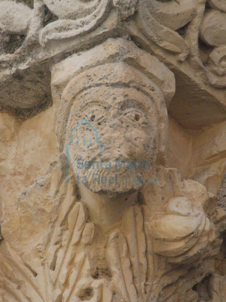 Detalle de una cabeza del capitel vegetal con hojas de acanto, del lado occidental del pórtico Detalle de una cabeza del capitel vegetal con hojas de acanto, del lado occidental del pórtico