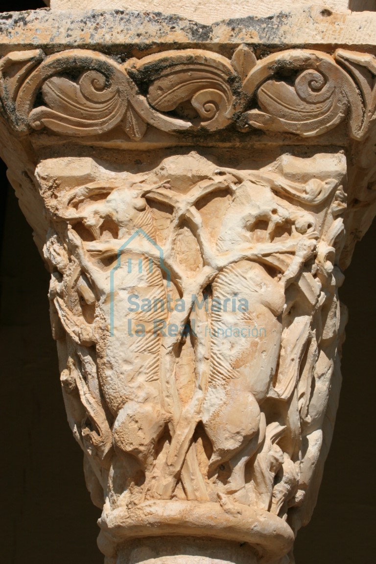 Pórtico. Capitel con cabritillos rampantes