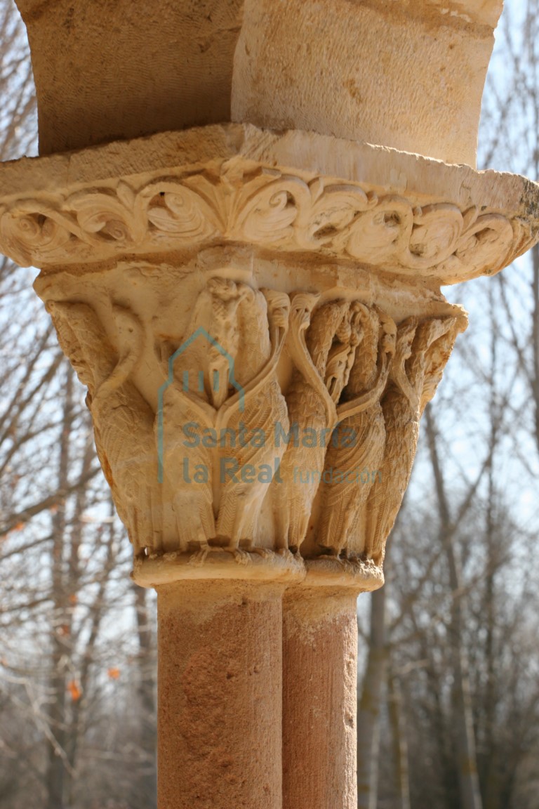 Pórtico. Capitel con seis parejas de aves