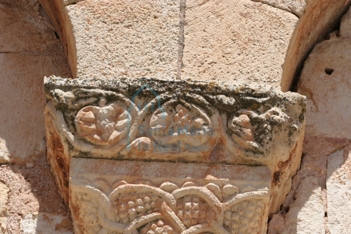 Detalle del cimacio de un capitel de la arquería