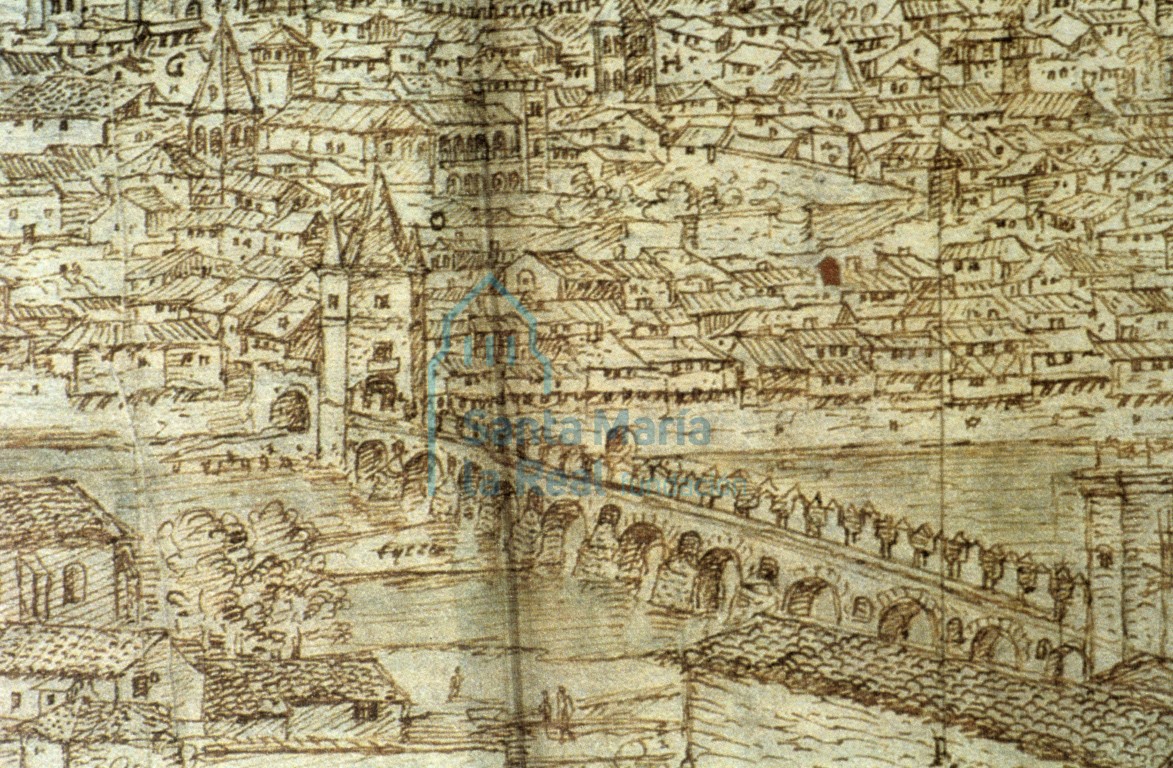 El Puente de Piedra según Van den Wyngaerde