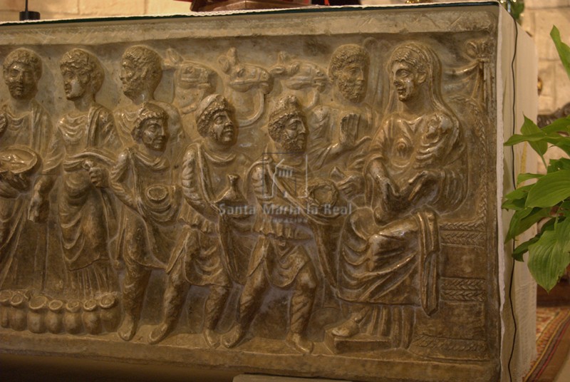 Detalle sarcófago paleocristiano. Adoración de los Magos